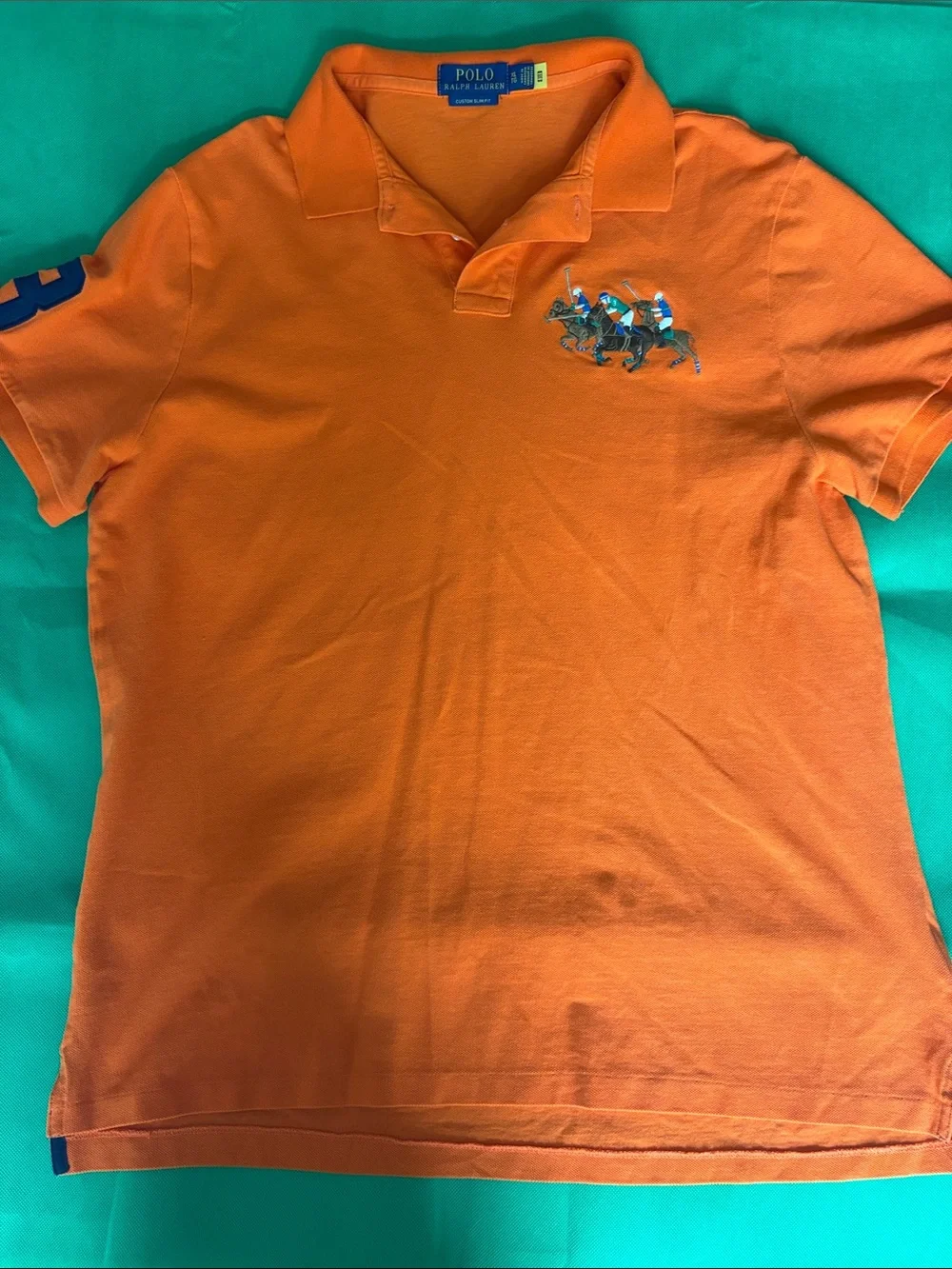 Polo by Ralph Lauren Men’s Orange Polo with Embroidered Players/ custom slim fit